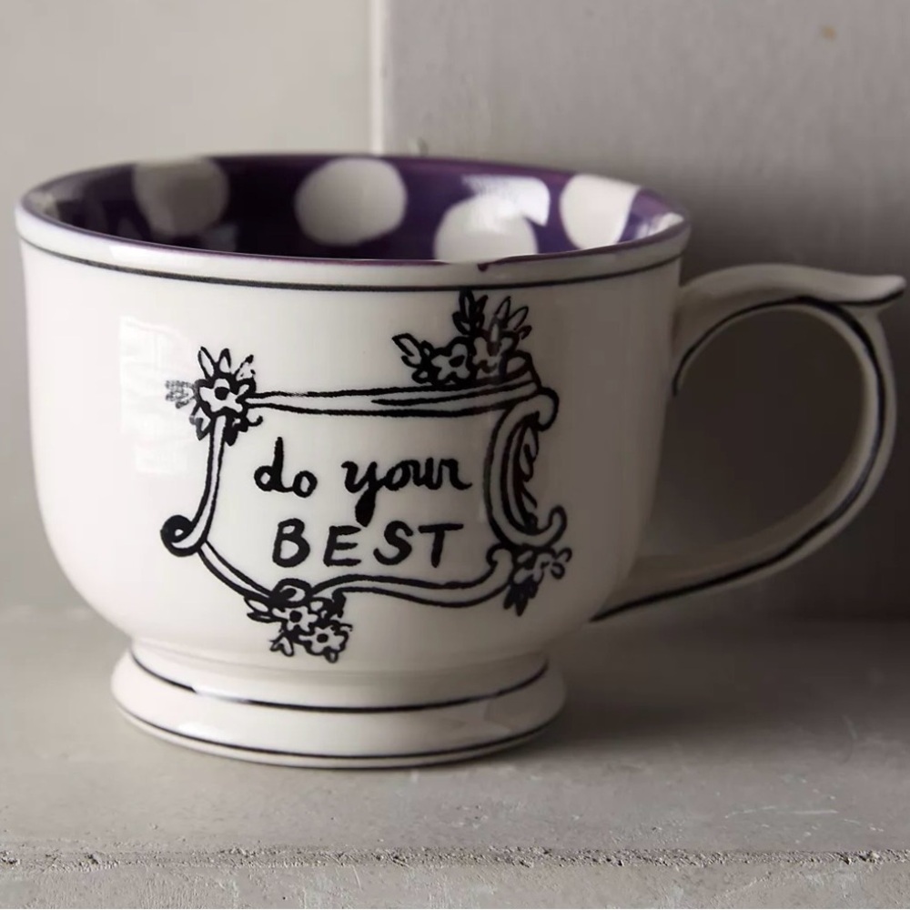 Anthropologie Molly Hatch Crowned Leaf Mug “Do Your Best”